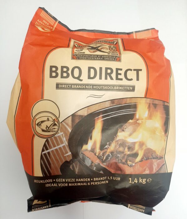 BBQ direct brandende houtskoolbriketten 1,4 kg.