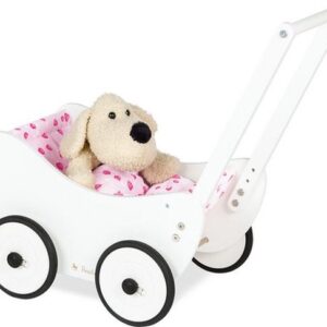 Pinolino Houten Poppenwagen "Trixi" wit - Massief Beukenhout - met hartjes dekbed