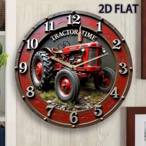 Klok Tractor 20 cm – Oldtimer trekker rood klok – 2D – geluidloze wandklok